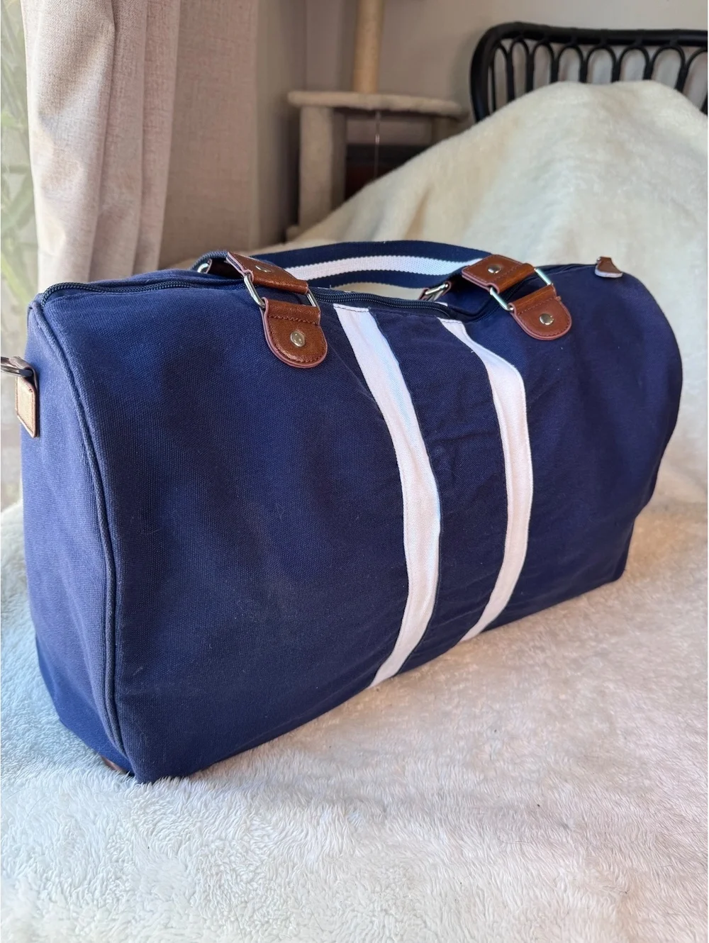 Vintage Polo Ralph Lauren Navy Blue Canvas Duffel / Weekender Bag